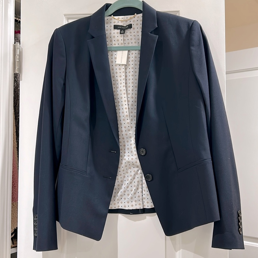 Ann Taylor navy blazer with pretty print lining